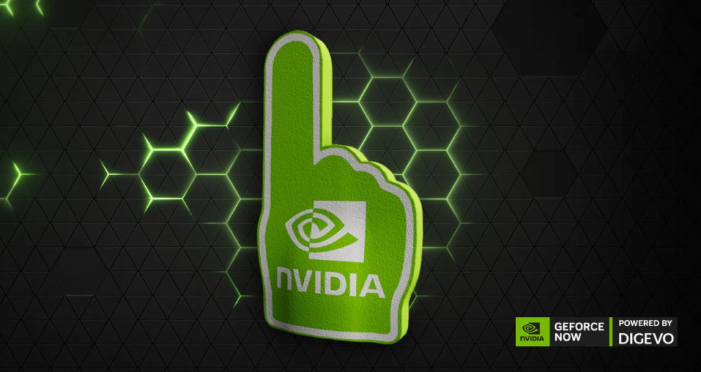 Dedo de espuma NVIDIA en GeForce NOW, símbolo de participación en el CES 2025 y gaming en la nube.